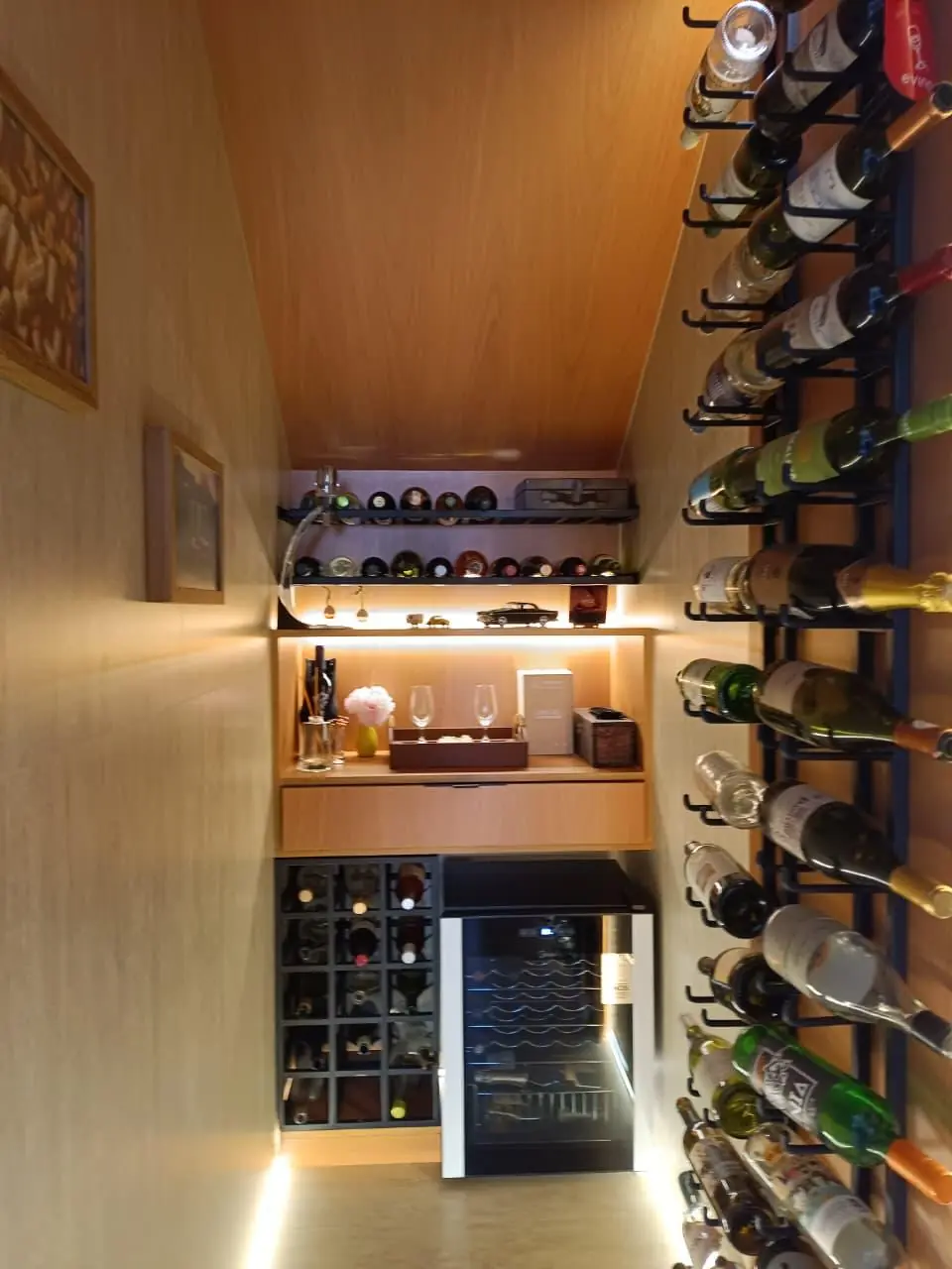 Adega climatizada e espaço para vinhos